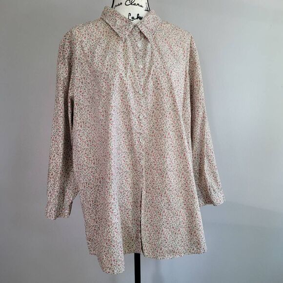 Vintage white stag 22/24W 100% cotton button up shirt micro floral print boho 70 - Picture 1 of 12